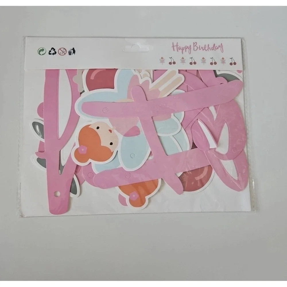 Happy Birthday‎ Fairies & Cherries Set Of 2 Hanging Decorations Girl Banner Pink